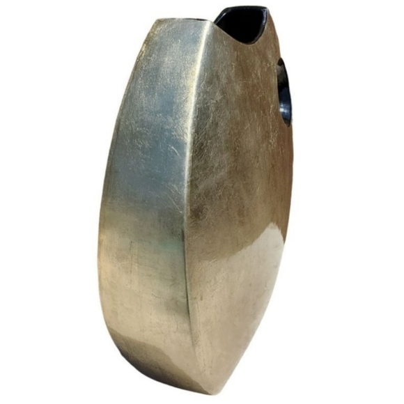 Mid Century Modern Modernist Oval Disc Art Pottery Vase Gold Leaf - Picture 4 of 10